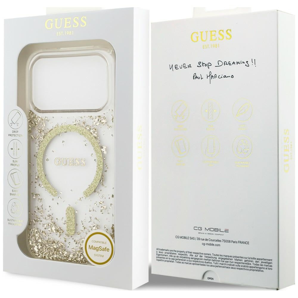 Handyhülle für iPhone 18 Pro / 17 Pro Guess Resin Bottom Glitter mit MagSafe, Golden