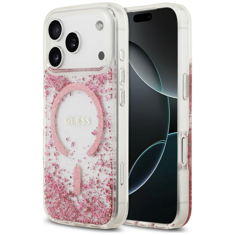 Handyhülle für iPhone 18 Pro / 17 Pro Guess Resin Bottom Glitter mit MagSafe, Rosa