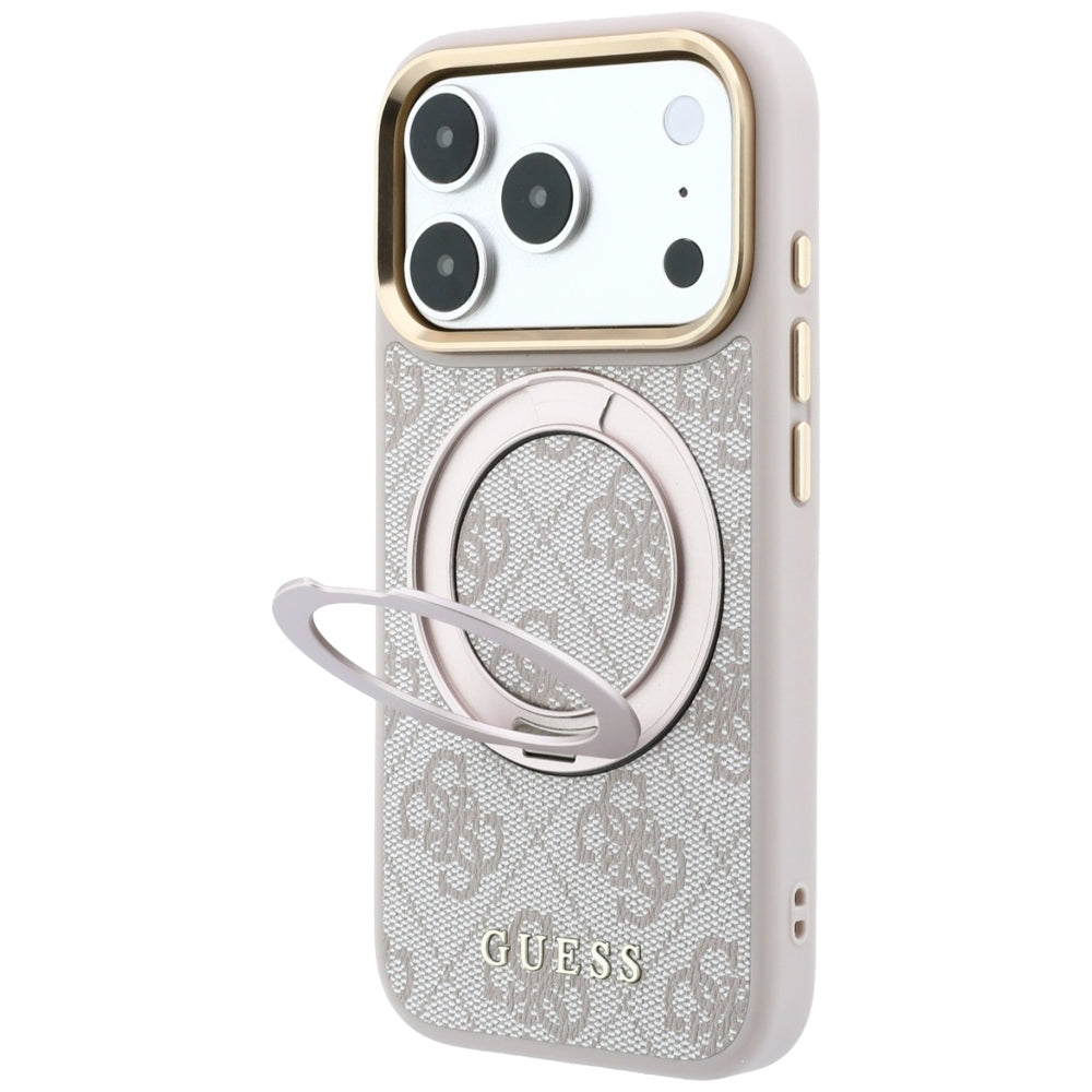 Handyhülle für iPhone 18 Pro Max / 17 Pro Max, Guess Ring Stand 360 4G Classic Logo mit MagSafe, Rosa