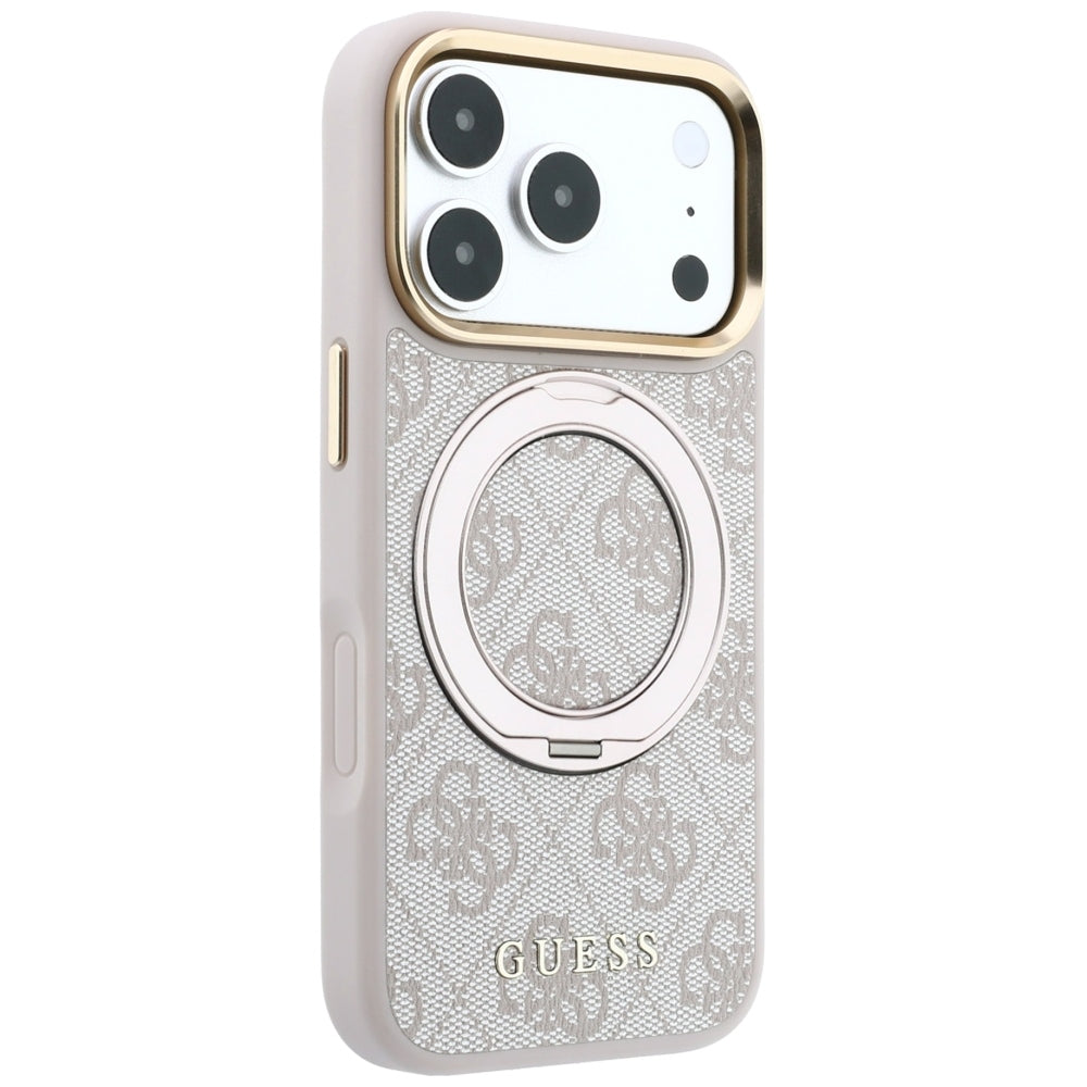 Handyhülle für iPhone 18 Pro Max / 17 Pro Max, Guess Ring Stand 360 4G Classic Logo mit MagSafe, Rosa