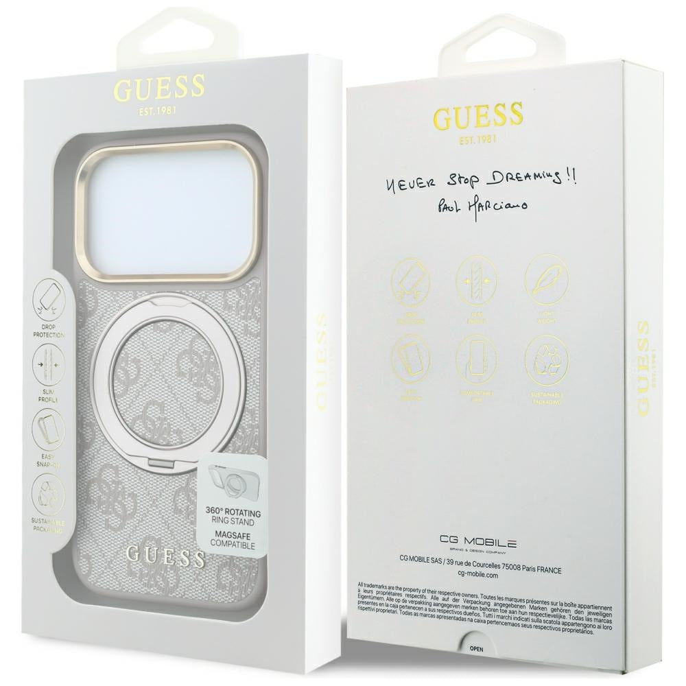Handyhülle für iPhone 18 Pro Max / 17 Pro Max, Guess Ring Stand 360 4G Classic Logo mit MagSafe, Rosa