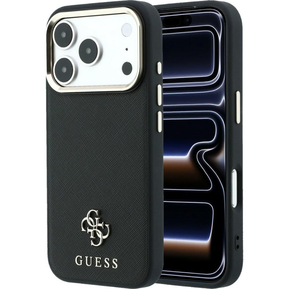 Handyhülle Guess Saffiano Small 4G Classic Logo für iPhone 18 Pro Max / 17 Pro Max mit MagSafe, Schwarz