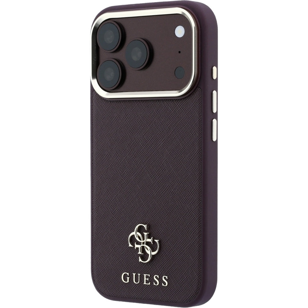 Handyhülle Guess Saffiano Small 4G Classic Logo für iPhone 18 Pro / 17 Pro mit MagSafe, Burgunderrot