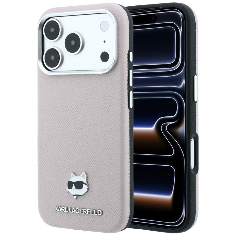 Handyhülle für iPhone 18 Pro / 17 Pro, Karl Lagerfeld Grained Choupette Head Metal mit MagSafe, Rosa