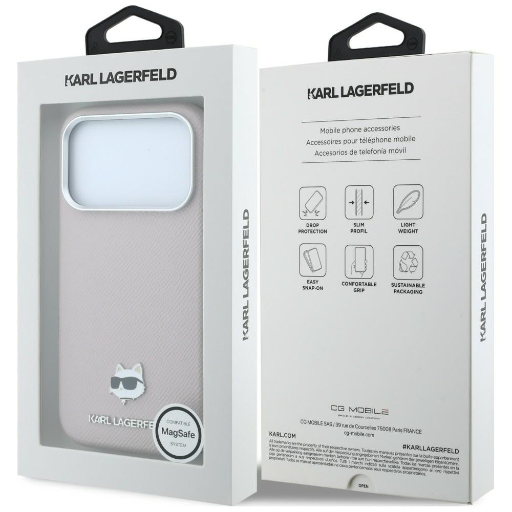 Handyhülle für iPhone 18 Pro / 17 Pro, Karl Lagerfeld Grained Choupette Head Metal mit MagSafe, Rosa