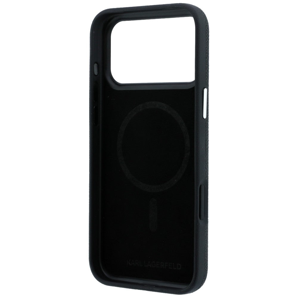 Handyhülle Karl Lagerfeld Grained Elongated Logo für iPhone 18 Pro / 17 Pro mit MagSafe, Schwarz