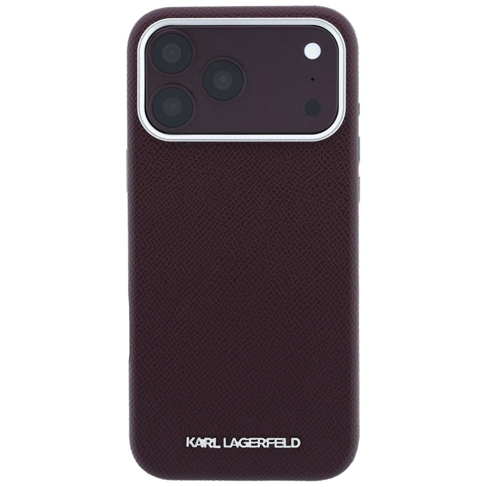 Handyhülle Karl Lagerfeld Grained Elongated Logo für iPhone 18 Pro Max / 17 Pro Max mit MagSafe, Burgunderrot