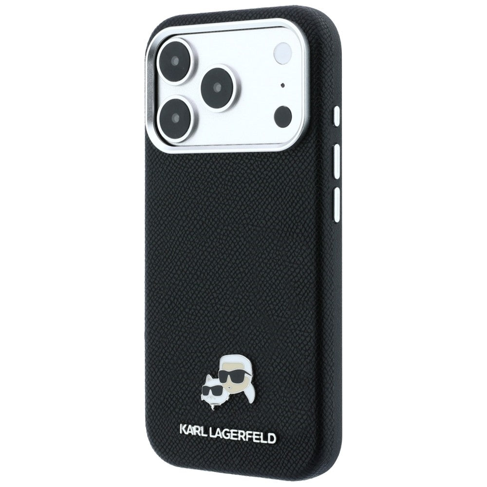 Handyhülle für iPhone 18 Pro Max / 17 Pro Max, Karl Lagerfeld Grained Choupette Head Metal mit MagSafe, Schwarz