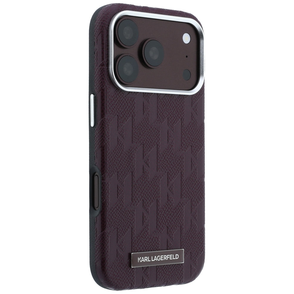 Handyhülle für iPhone 18 Pro / 17 Pro, Karl Lagerfeld Grained Mono Resin Logo mit MagSafe, Burgunderrot