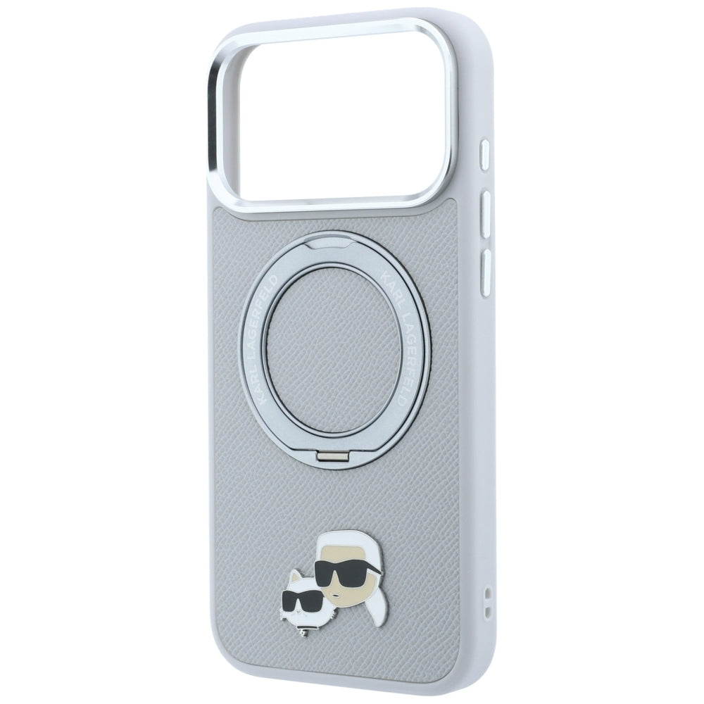 Karl Lagerfeld Handyhülle Ring Stand 360 Karl Choupette Heads Pin do MagSafe für iPhone 18 Pro Max / 17 Pro Max, Grau (5/7)