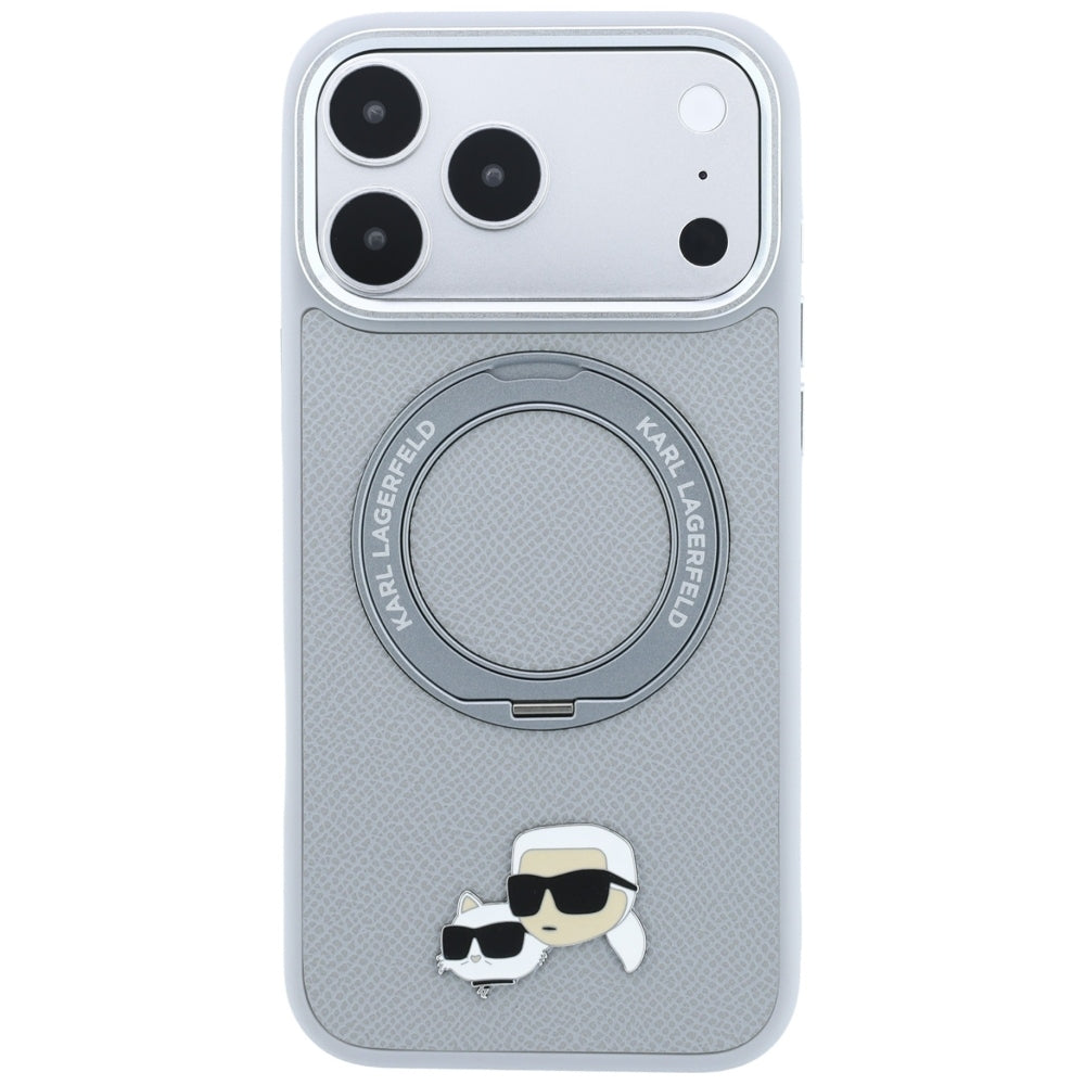 Karl Lagerfeld Handyhülle Ring Stand 360 Karl Choupette Heads Pin do MagSafe für iPhone 18 Pro Max / 17 Pro Max, Grau (2/7)