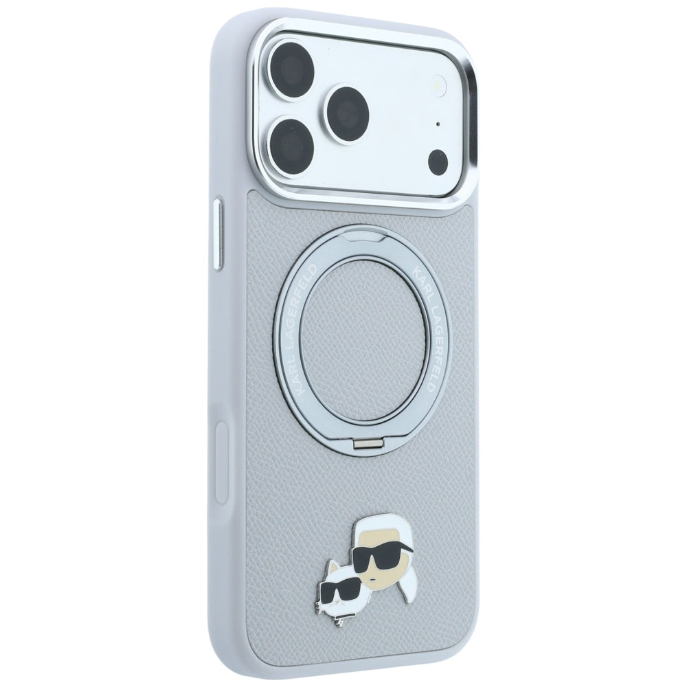 Karl Lagerfeld Handyhülle Ring Stand 360 Karl Choupette Heads Pin do MagSafe für iPhone 18 Pro Max / 17 Pro Max, Grau (3/7)