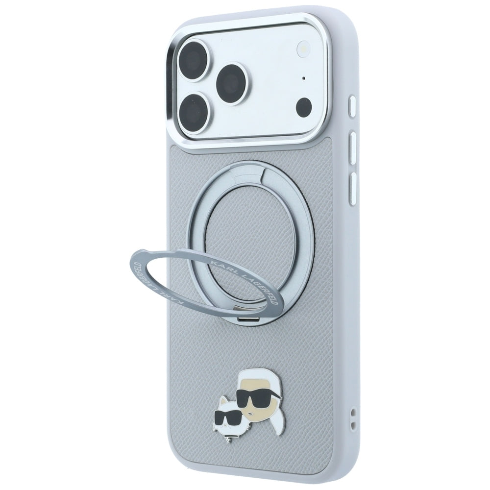 Karl Lagerfeld Handyhülle Ring Stand 360 Karl Choupette Heads Pin do MagSafe für iPhone 18 Pro Max / 17 Pro Max, Grau (1/7)