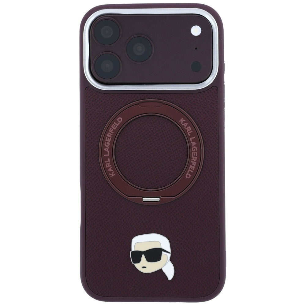 Karl Lagerfeld Handyhülle Ring Stand 360 Karl Head Pin do MagSafe für iPhone 18 Pro Max / 17 Pro Max, Burgundy (3/8)