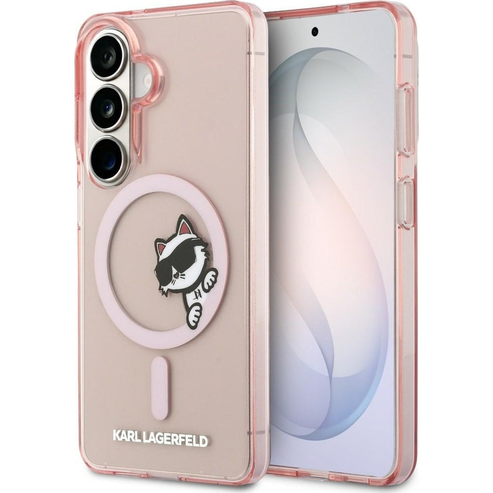 Handyhülle für Galaxy S26, Karl Lagerfeld IML Print MagSafe, Transparent pink mit Choupette