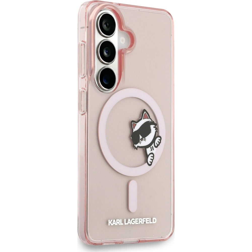Handyhülle für Galaxy S26, Karl Lagerfeld IML Print MagSafe, Transparent pink mit Choupette