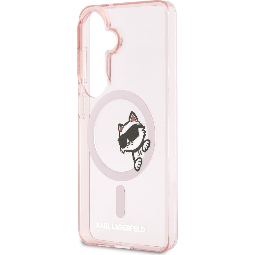 Handyhülle für Galaxy S26, Karl Lagerfeld IML Print MagSafe, Transparent pink mit Choupette