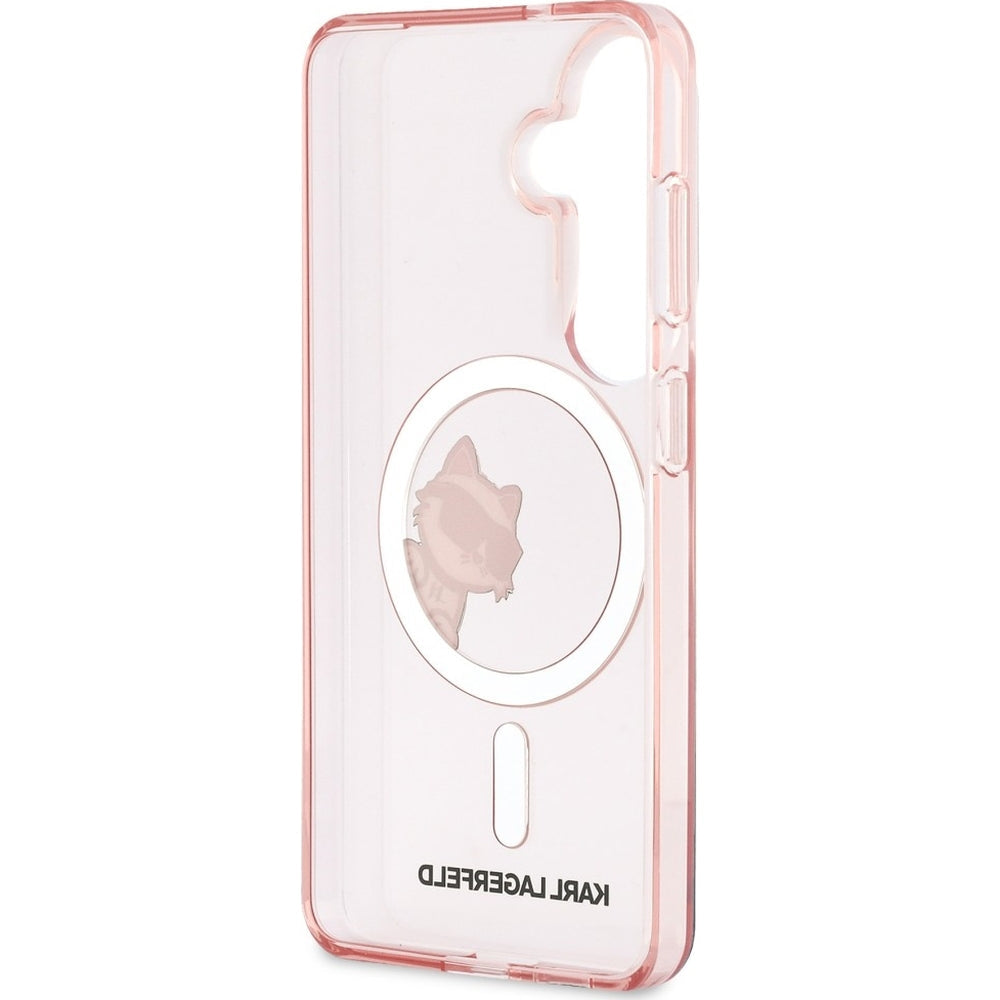 Handyhülle für Galaxy S26, Karl Lagerfeld IML Print MagSafe, Transparent pink mit Choupette