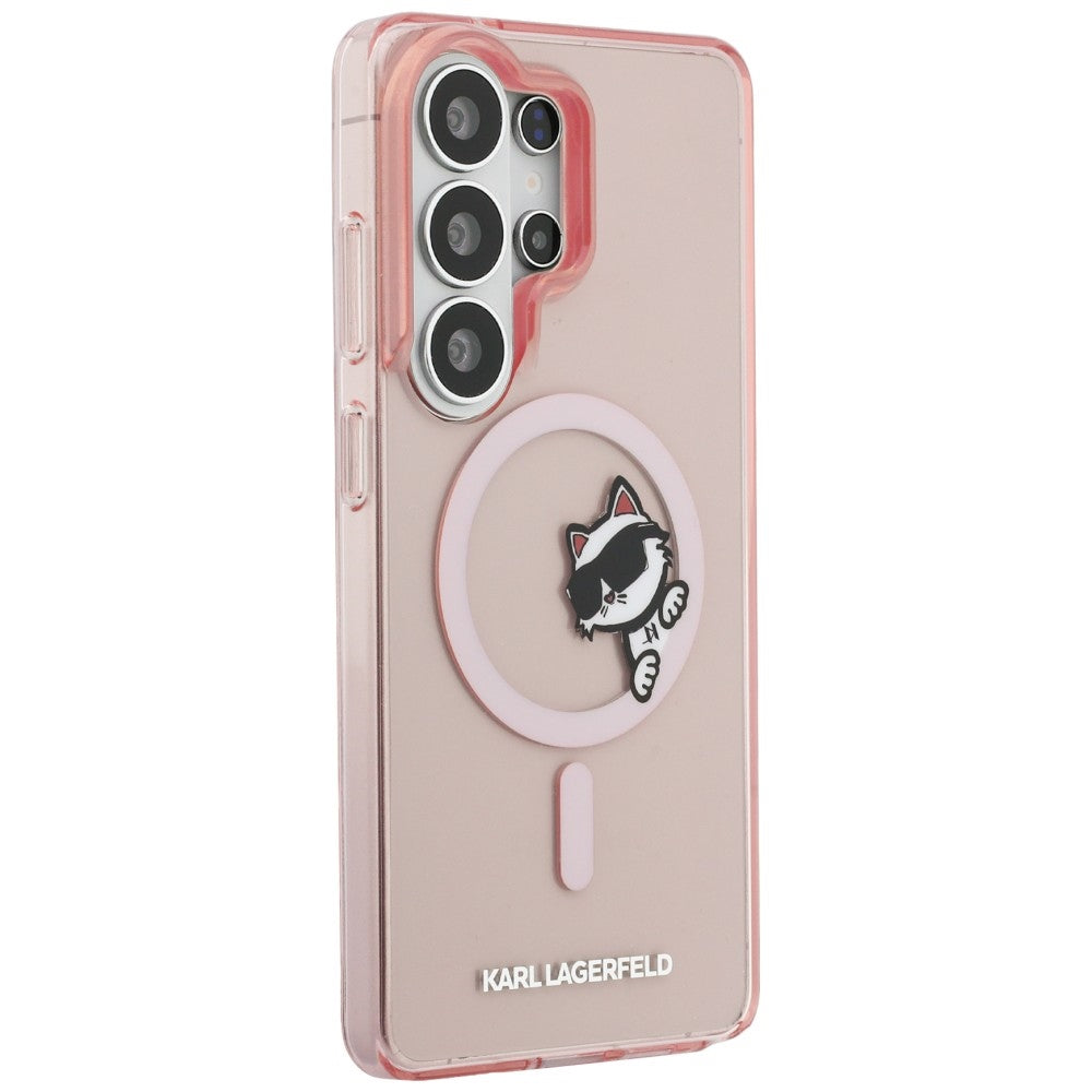Handyhülle für Galaxy S26 Ultra, Karl Lagerfeld IML Print MagSafe, Transparent pink mit Choupette