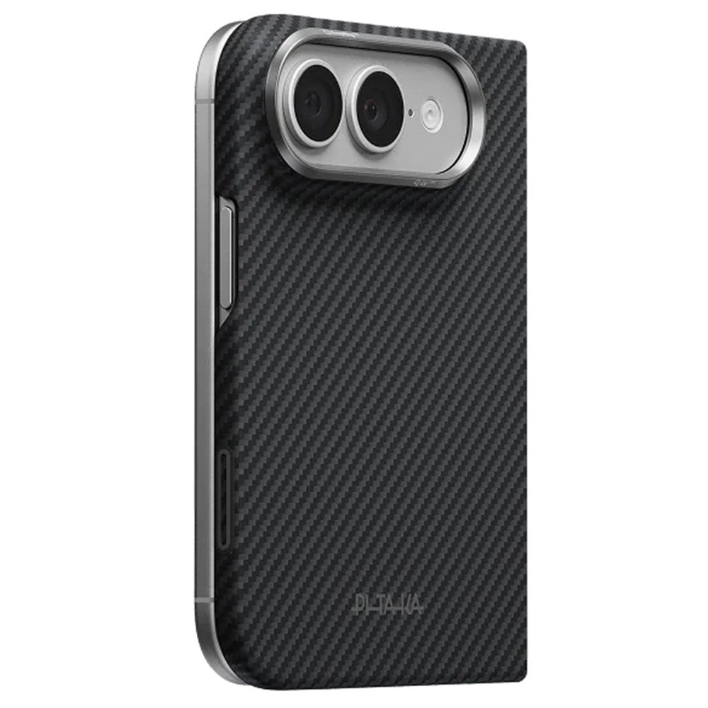 Aramid Handyhülle für iPhone Duo, PITAKA Edge Ultra-Slim Case PitaTap mit MagSafe, Schwarz-Grau mit Kevlar (1/4)