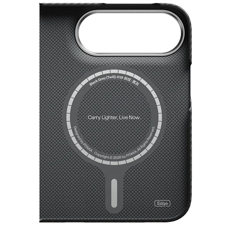 Aramid Handyhülle für iPhone Duo, PITAKA Edge Ultra-Slim Case PitaTap mit MagSafe, Schwarz-Grau mit Kevlar (3/4)