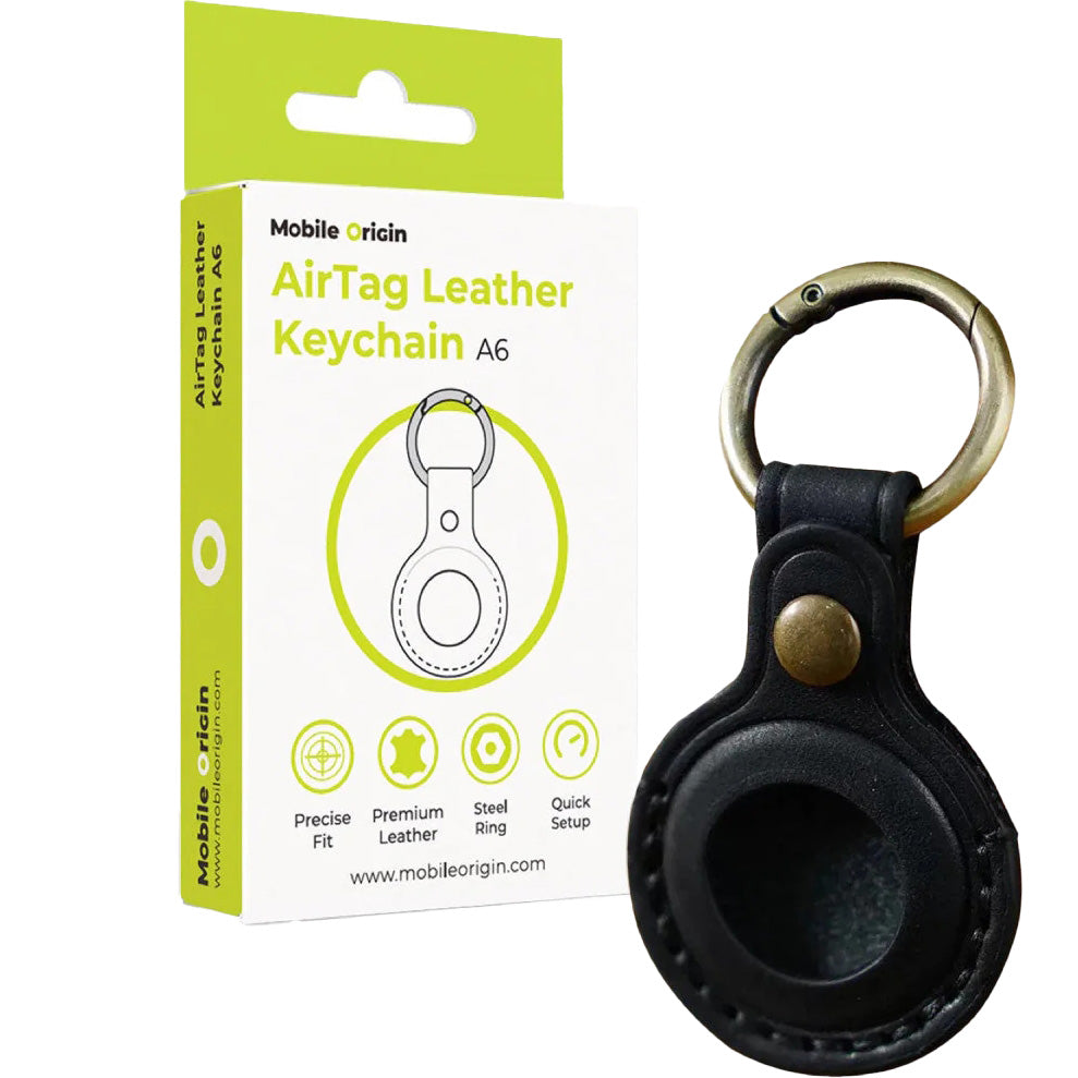 AirTag Leder-Schlüsselanhänger für Apple AirTag, Mobile Origin AirTag Leather Keychain A6, Schwarz