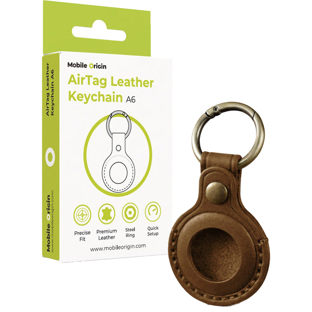 AirTag Leder-Schlüsselanhänger für Apple AirTag, Mobile Origin AirTag Leather Keychain A6, Braun