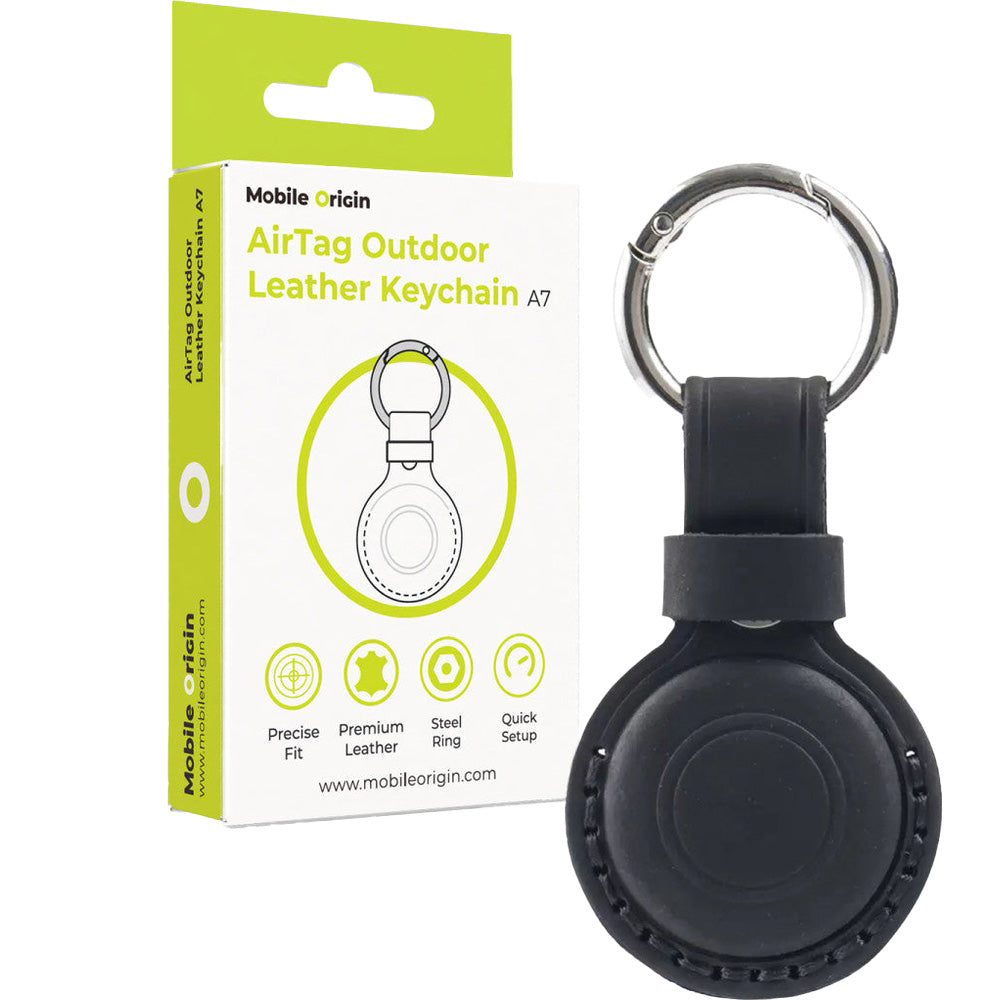 AirTag Leder-Schlüsselanhänger für Apple AirTag, Mobile Origin AirTag Leather Keychain A7, Schwarz