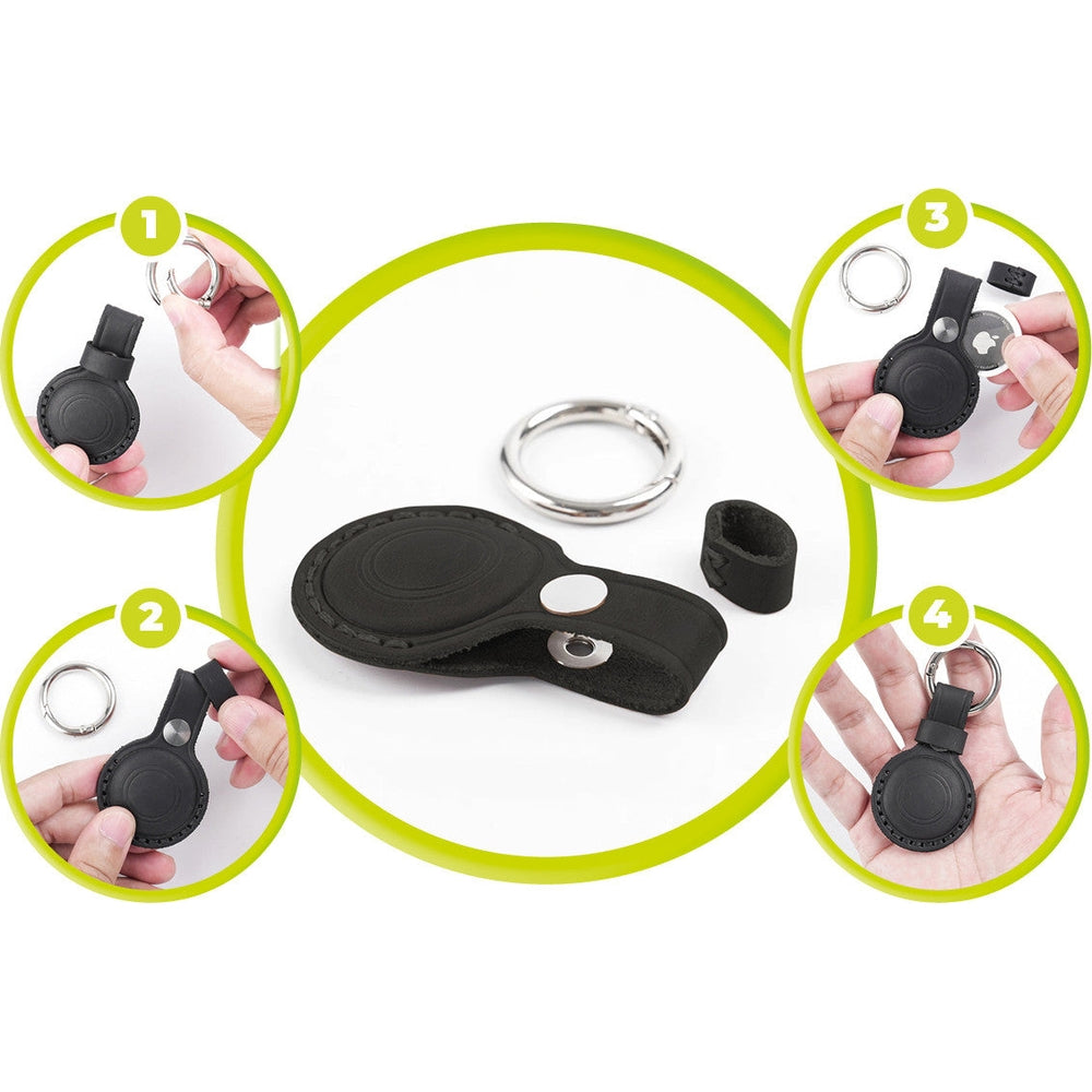 AirTag Leder-Schlüsselanhänger für Apple AirTag, Mobile Origin AirTag Leather Keychain A7, Schwarz