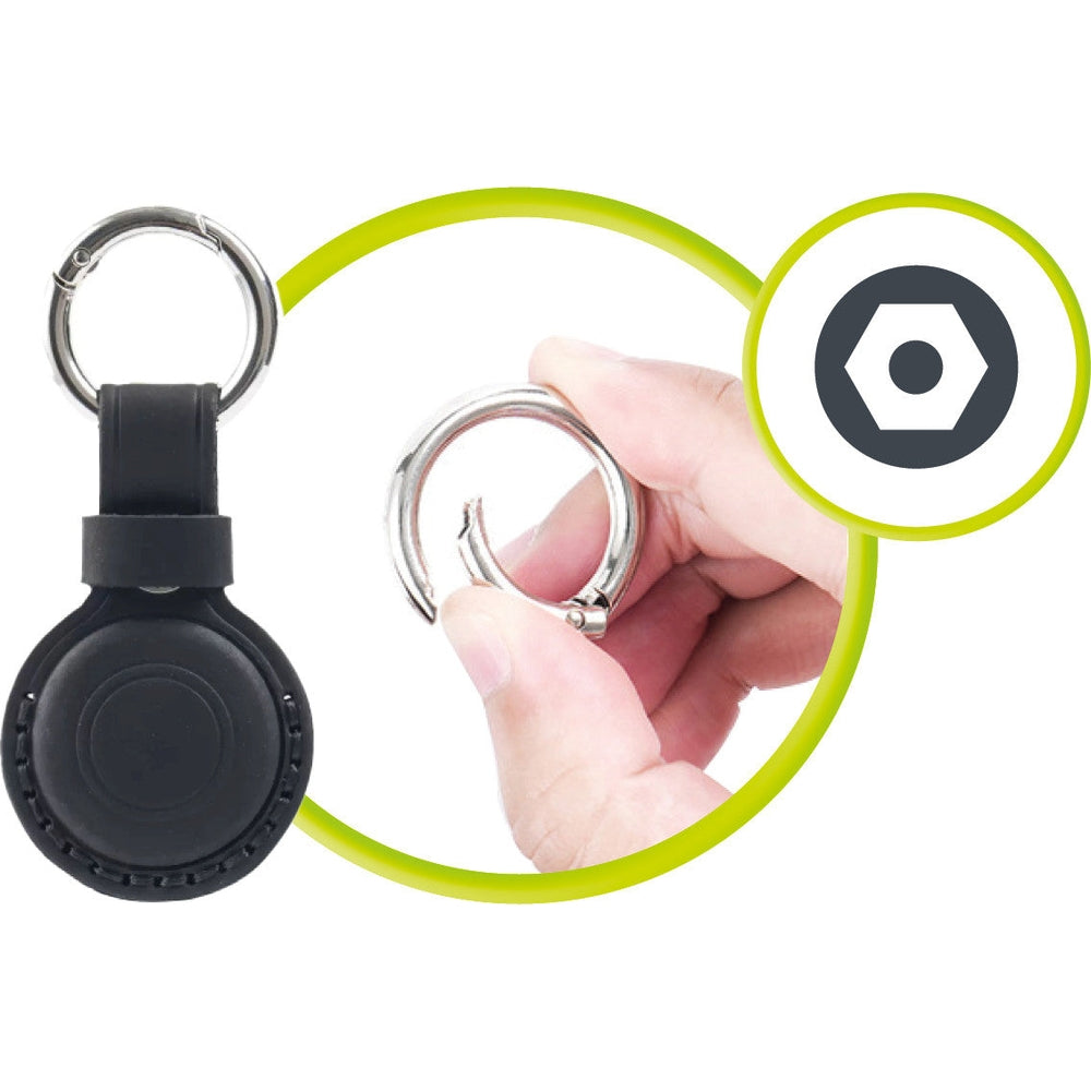 AirTag Leder-Schlüsselanhänger für Apple AirTag, Mobile Origin AirTag Leather Keychain A7, Schwarz