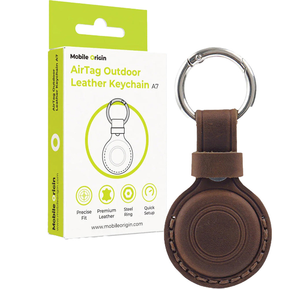 AirTag Leder-Schlüsselanhänger für Apple AirTag, Mobile Origin AirTag Leather Keychain A7, Braun