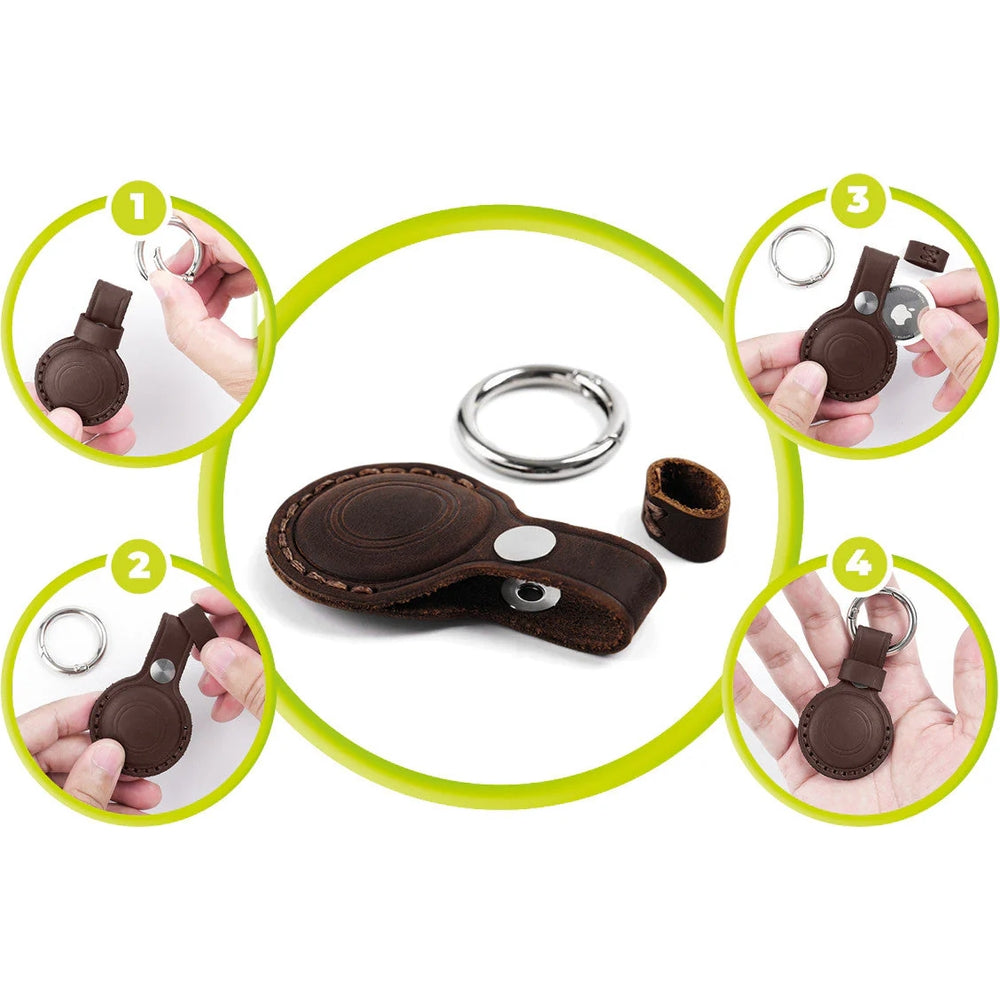 AirTag Leder-Schlüsselanhänger für Apple AirTag, Mobile Origin AirTag Leather Keychain A7, Braun