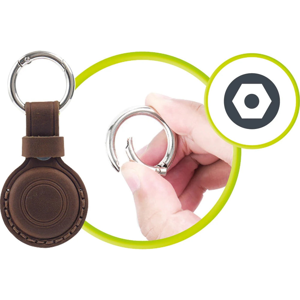 AirTag Leder-Schlüsselanhänger für Apple AirTag, Mobile Origin AirTag Leather Keychain A7, Braun