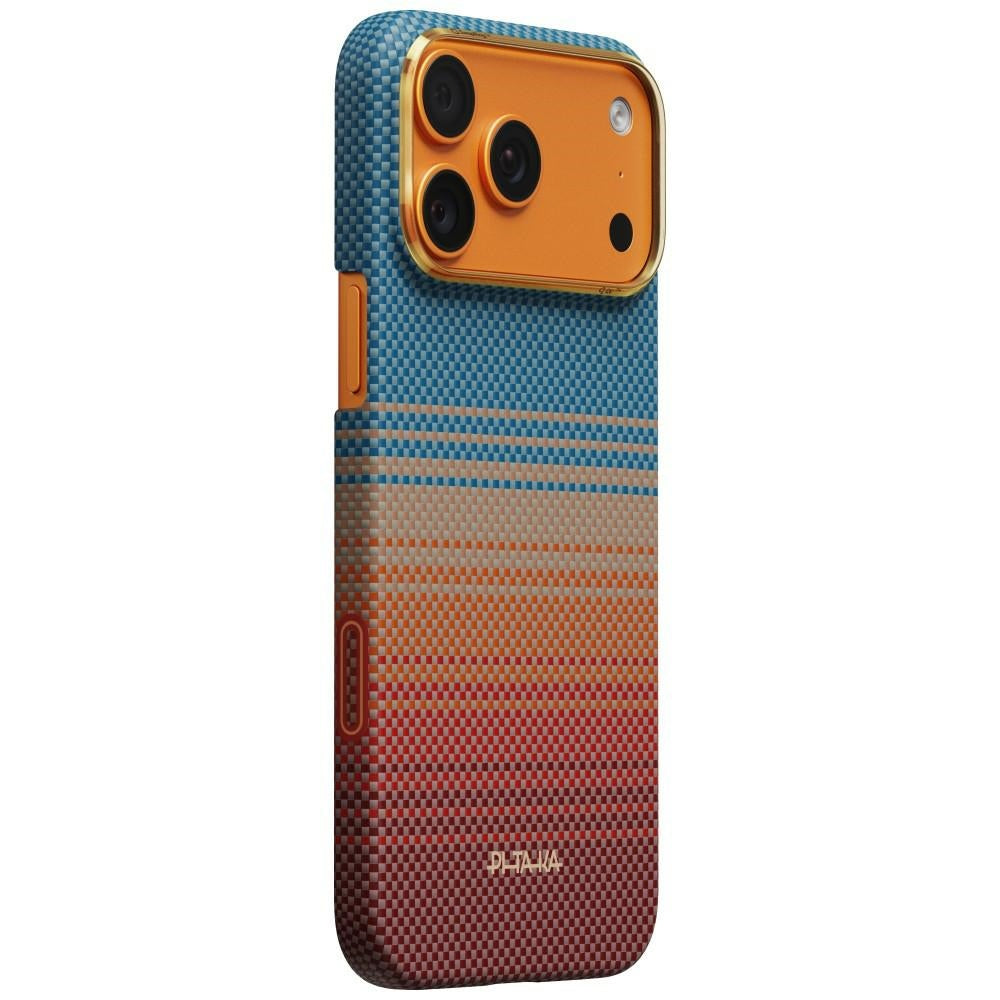Aramid Handyhülle für iPhone 18 Pro / 17 Pro, PITAKA Edge Ultra-Slim Case PitaTap mit MagSafe, Orange und Blau mit Kevlar (1/6)