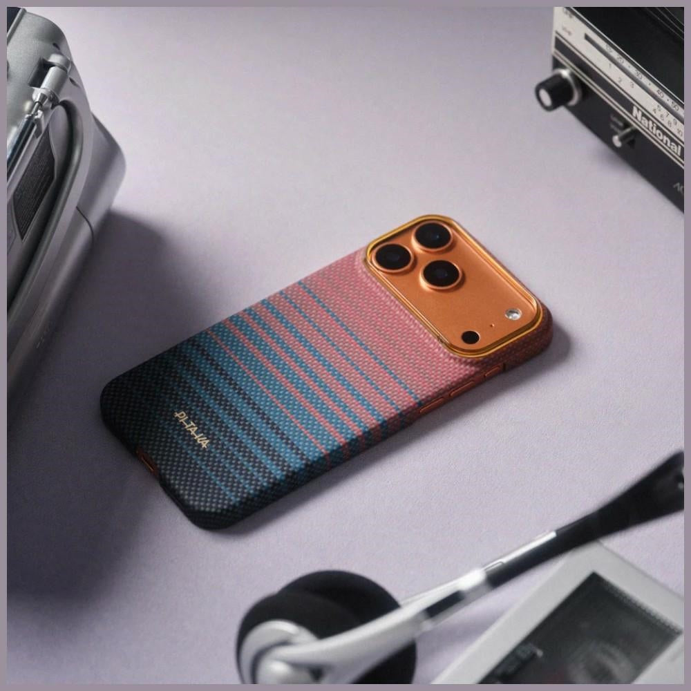 Aramid Handyhülle für iPhone 17 Pro Max, PITAKA Edge Ultra-Slim Case PitaTap mit MagSafe, Rosa und Blau mit Kevlar (6/6)