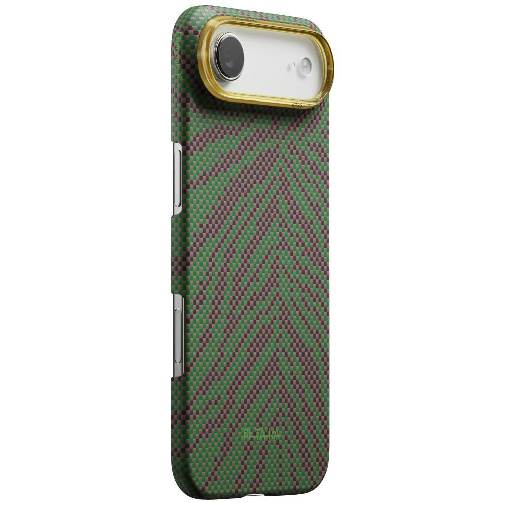 Aramid Handyhülle für iPhone Air, PITAKA Edge Case mit MagSafe, Grün und Burgund mit muster (1/7)
