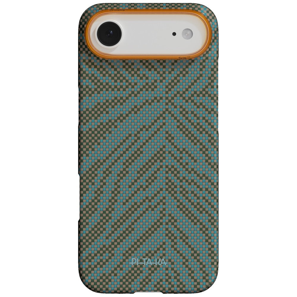 Aramid Handyhülle für iPhone Air, PITAKA Edge Case mit MagSafe, Braun und Grün mit Muster (2/7)