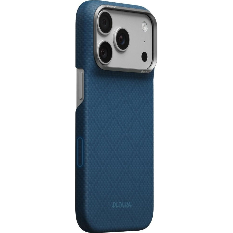 Aramid Handyhülle für iPhone 18 Pro / 17 Pro, PITAKA Edge Ultra-Slim Case PitaTap mit MagSafe, Blau mit Monogramm (1/9)