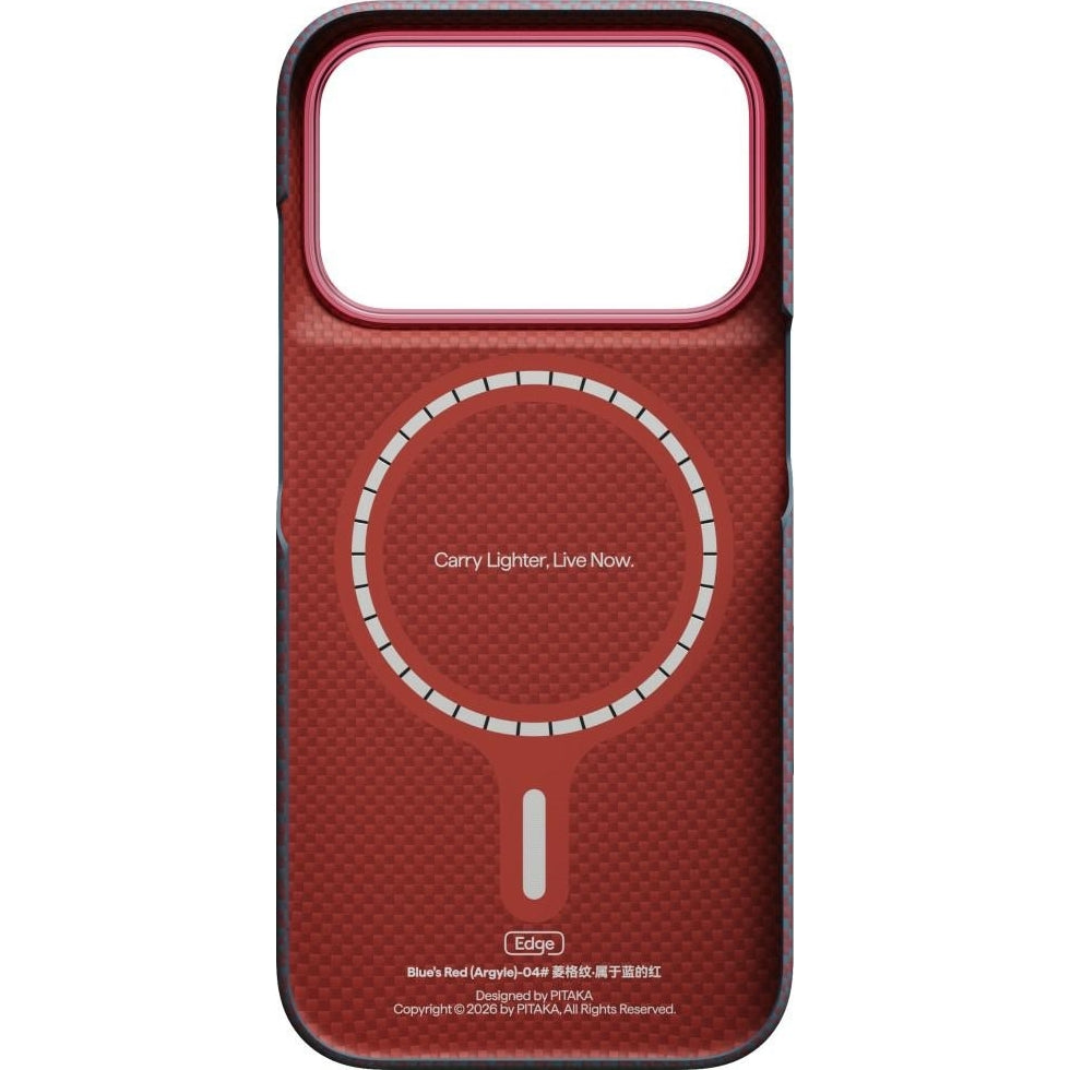 Aramid Handyhülle für iPhone 18 Pro / 17 Pro, PITAKA Edge Ultra-Slim Case PitaTap mit MagSafe, Blau und Rotwein mit Rautenmuster (3/9)