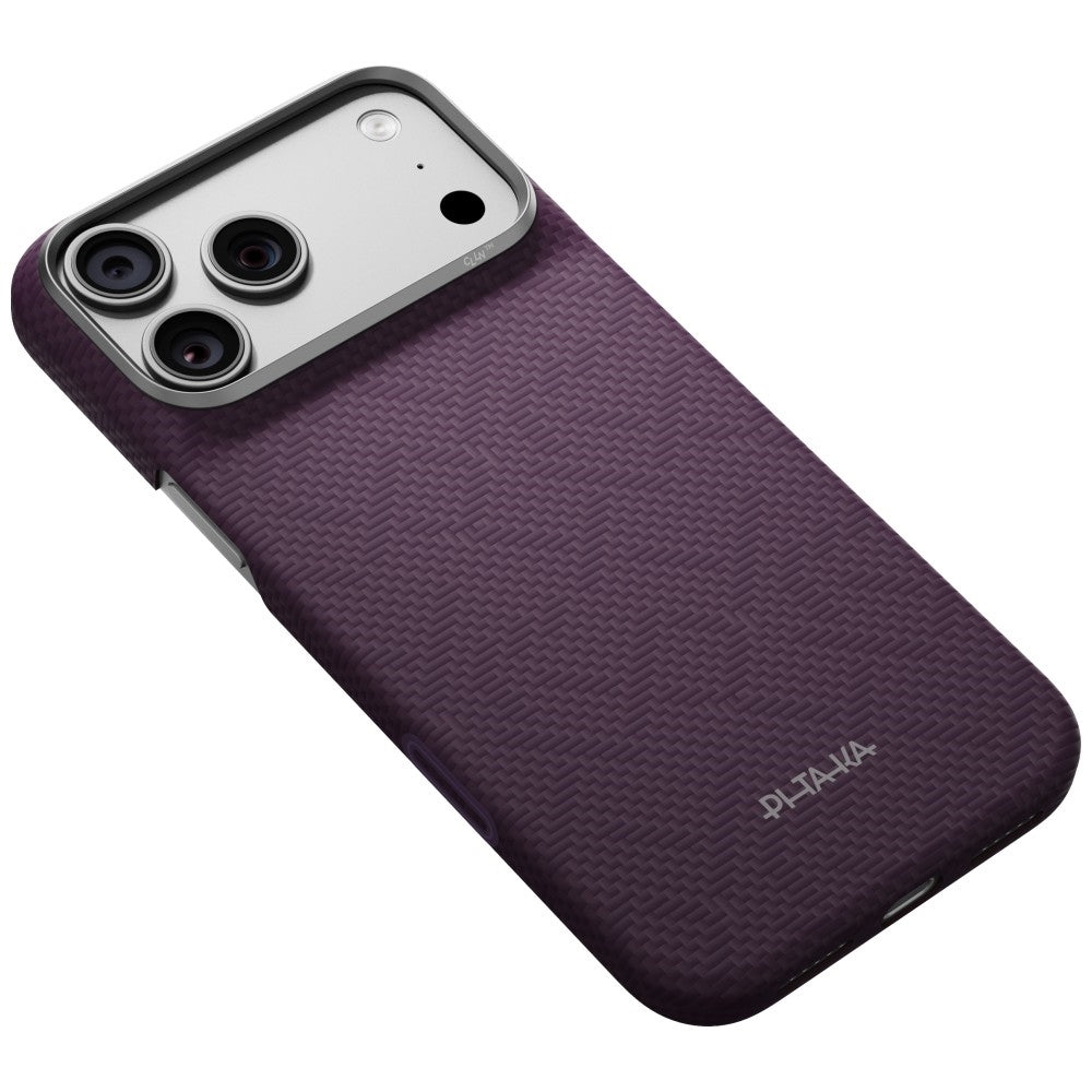 Aramid Handyhülle für iPhone 18 Pro Max / 17 Pro Max, PITAKA Edge Ultra-Slim Case PitaTap mit MagSafe, Violett mit Monogramm (4/7)