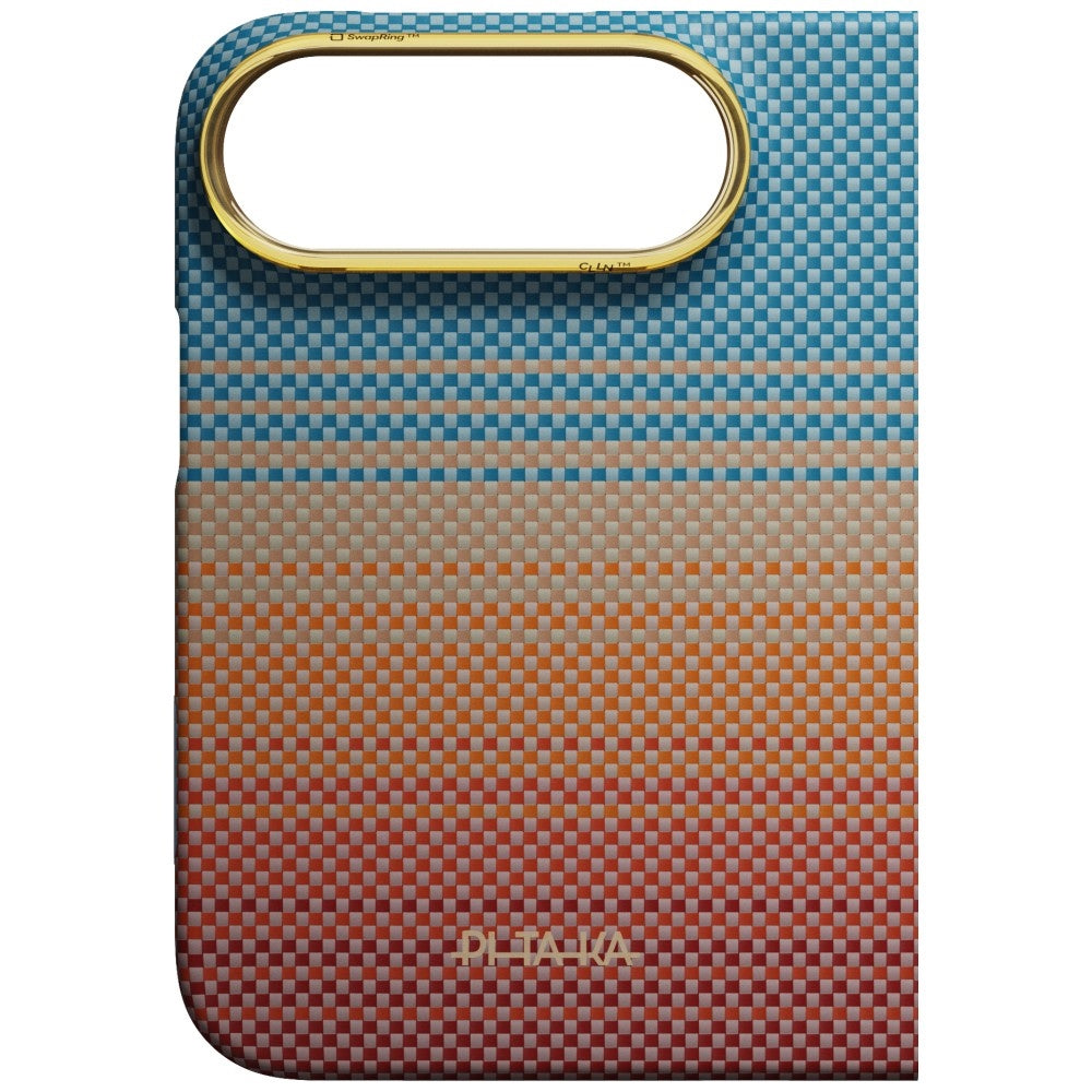 Aramid Handyhülle für iPhone Duo, PITAKA Edge Ultra-Slim Case PitaTap mit MagSafe, Orange und Blau mit Kevlar (3/14)