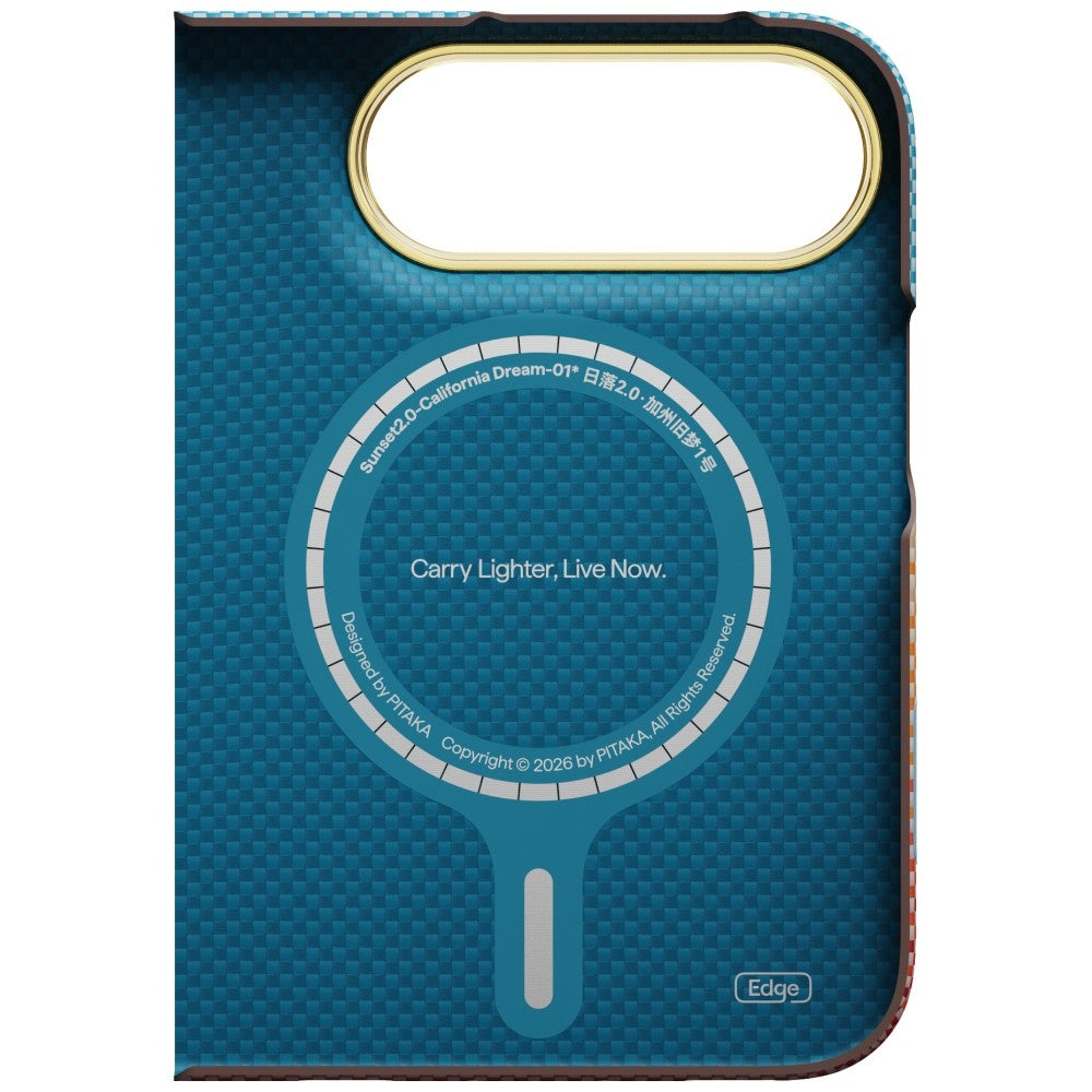 Aramid Handyhülle für iPhone Duo, PITAKA Edge Ultra-Slim Case PitaTap mit MagSafe, Orange und Blau mit Kevlar (5/14)