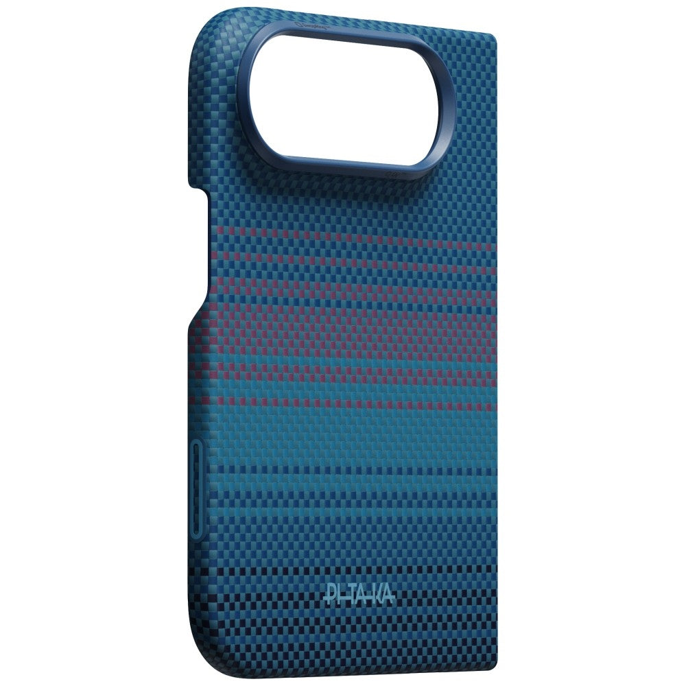Aramid Handyhülle für iPhone Duo, PITAKA Edge Ultra-Slim Case PitaTap mit MagSafe, Blau und Rot mit Kevlar (4/13)