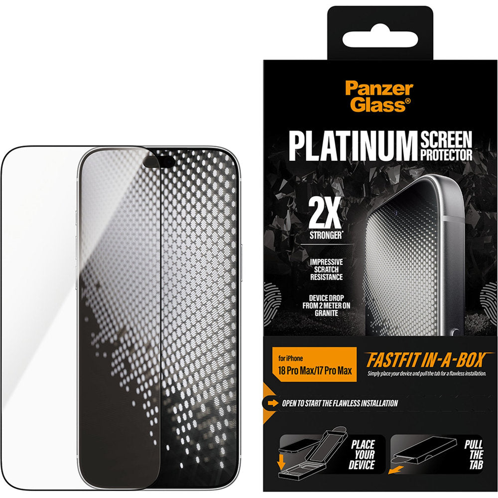 Gehärtetes Glas für iPhone 18 Pro Max / 17 Pro Max, PanzerGlass Platinum Screen Protector mit FastFit-Applikator (2/6)