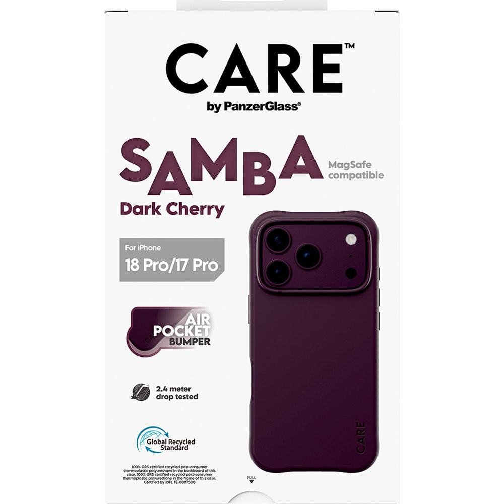 Handyhülle für iPhone 18 Pro / 17 Pro, CARE by PanzerGlass Samba Case mit MagSafe, Kirschrot (3/6)