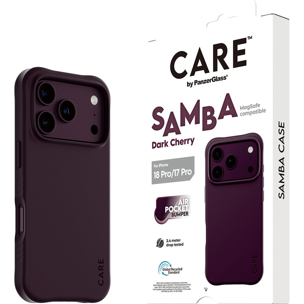Handyhülle für iPhone 18 Pro / 17 Pro, CARE by PanzerGlass Samba Case mit MagSafe, Kirschrot (6/6)