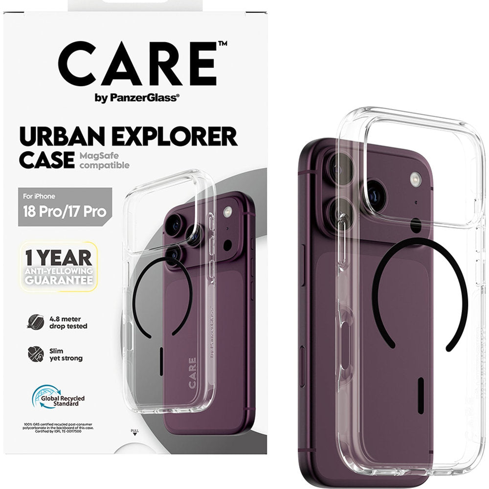 Handyhülle für iPhone 18 Pro / 17 Pro, CARE by PanzerGlass Urban Explorer Case mit MagSafe, Transparent-Schwarz (5/6)