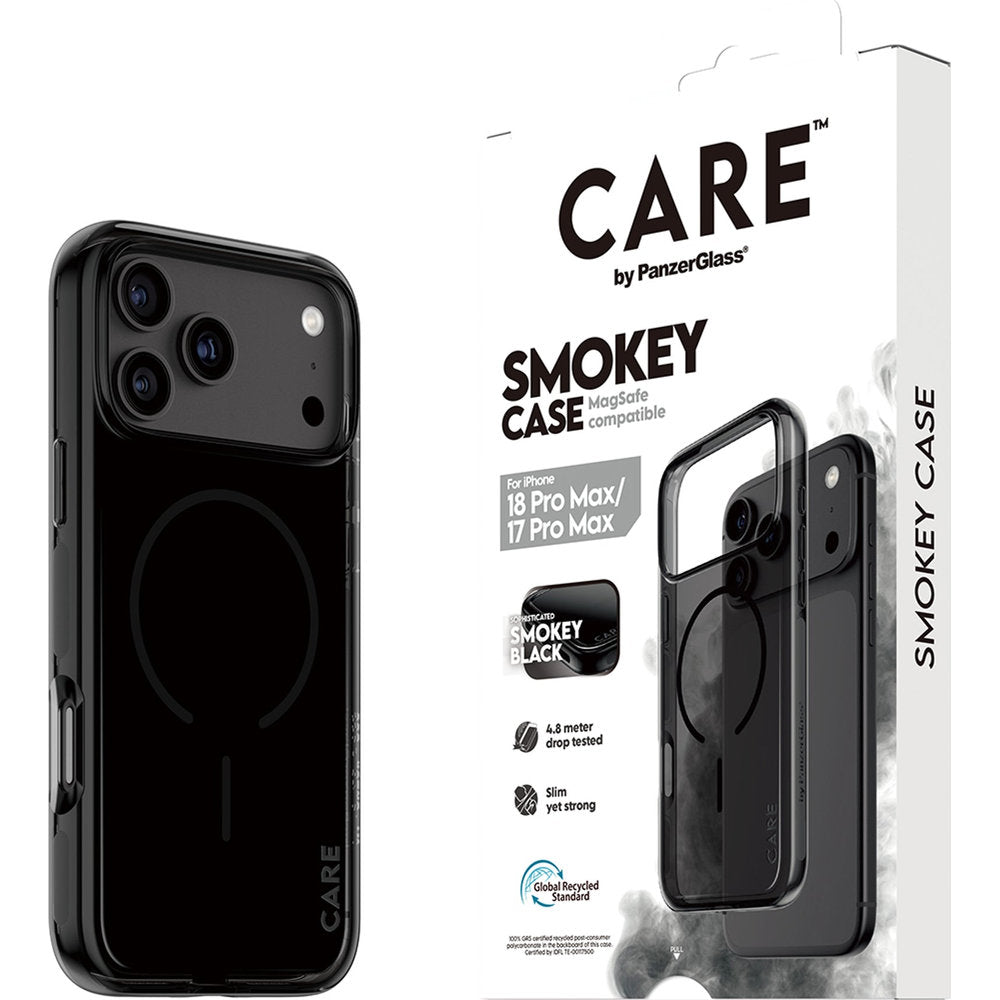 Handyhülle für iPhone 18 Pro Max / 17 Pro Max, CARE by PanzerGlass Smokey Case mit MagSafe, Rauchschwarz (6/6)