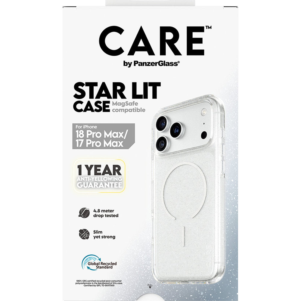 Handyhülle für iPhone 18 Pro Max / 17 Pro Max, CARE by PanzerGlass Flagship Star Lit Case mit MagSafe, Transparent mit Glitzer (3/6)