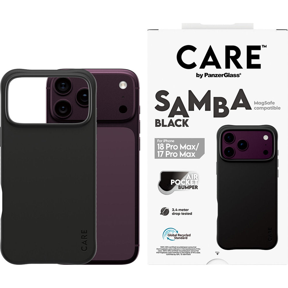 Handyhülle für iPhone 18 Pro Max / 17 Pro Max, CARE by PanzerGlass Samba Case mit MagSafe, Schwarz (1/6)